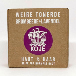 Haut- und Haarseife "Brombeere & Lavendel", mineralisierend – 100g,Vegan,Palmlfrei,Plastikfrei,Koje,für normale Haut,weiße Tonerde