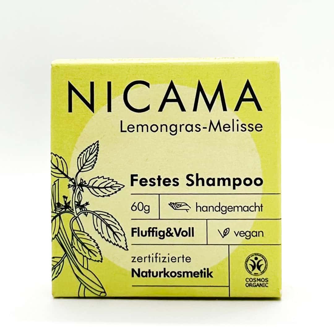 Shampoo "Lemongras-Melisse" (COSMOS) – 60g,Nicama,Vegan,Pamlölfrei,Plastikfrei,Naturkosmetik,handgemacht,festes Shampoo,Fluffig&Voll