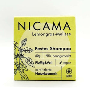 Shampoo "Lemongras-Melisse" (COSMOS) – 60g,Nicama,Vegan,Pamlölfrei,Plastikfrei,Naturkosmetik,handgemacht,festes Shampoo,Fluffig&Voll